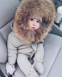 Infant Baby Rompers Winter Clothes Newborn Baby Boy Girl Knitted Sweater Jumpsuit raccoon Fur Hooded Kid Toddler Outerwear T2007065867368