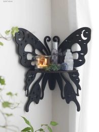 Decorative Objects Figurines Crystal Wall Shelf Wooden Butterfly Lotus Moth Crystal Stone Stand Hanging Wall Display Shelf Boho Home Decoration Room Decor T240309