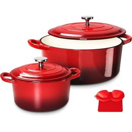 Enamelled Cast Iron Dutch Oven Set with Lids 2pcs Pot 6QT 15QT Enamel Cookware Red 240304