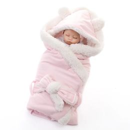 Winter Warm Baby Boys Girls Blanket Wrap Double Layer Fleece Baby Swaddle Sleeping Bag For borns Baby Bedding Blanket Kids 240223