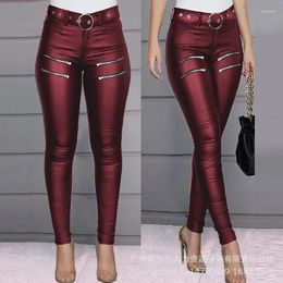 Women's Pants Elegant Fashion Punk Motor High Waist Zipper Skinny Pencil Trousers Y2K Chic Clothes Streetwear Women PU Leather