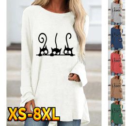 T-Shirt Women's Tops T Shirt Tee Cartoon Cat Painting Print Active Sports Casual Holiday Daily Home Long Sleeve Round Neck Basic Xs8xl