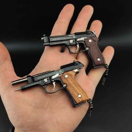 Gun Toys 1 3 Scale Beretta 92F Mini Pistol Metal Alloy Toy Gun Model Weapon Keychain Key Bag Pendant Free Assembly For Boys Gift T240314