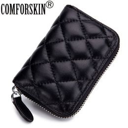 COMFORSKIN New Arrivals Sheepskin Organ Style Credit Card Holders Zipper Card Case Premium Genuine Leather Card Wallet Purses LJ20245x