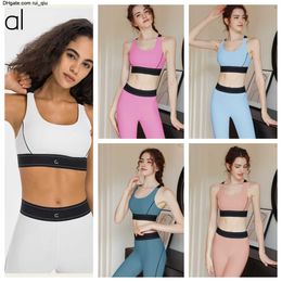 Yoga AL-0010 Suit Womens Summer Adjustable Shoulder Strap Shock-proof Sports Bra Elastic Waist Training Yoga Pants Activewear Set