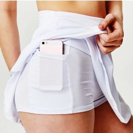 Dresses MXXXL Tennis Skirts Badminton Golf Skirt High Waist Fitness Shorts Women Athletic Running Gym Sport Skorts with Phone Pocket