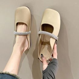 Slippers Shoes Soft Cover Toe Slides Low Slipers Women Comfort Square Flat 2024 Fabric Hoof Heels Rome PU Rubber