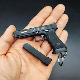 Gun Toys 34 TTI Shell Eject Mini Gun Keychain 1 3 Miniature Metal Pistol Keyring Pendant Ornament Gift for Army Fan Model Collection T240309