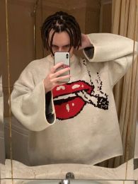 Sweaters men's clothes sweater Y2K fashion Pullover Sweaters Streetwear Harajuku Vintage lip pattern Casual Tops jumper punk women winter