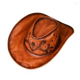 Berets Handmade Brushed Vintage First Layer Cowhide Hat Genuine Leather Sun Outdoor