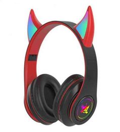 Headsets Devil Ear Bluetooth Headphones With Microphone Stereo Music RGB Flashing for Cell Phones Pc Gamer Gaming Headset Kids Boy1515663