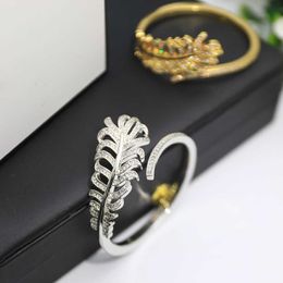 Temperament Fashion Luxury Gold Feather Bracelet Silver Brand Women's Jewellery AAA Zircon Shines Romantic Classic Party St316U