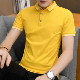 Summer Short Sleeve Polo Shirt Mens Clothing Turn-down Collar Business Casual Fashion Polyester Loose Button Striped Tops 240305