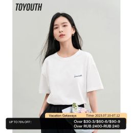 T-Shirt Toyouth Women Tshirt 2023 Summer Short Sleeve O Neck Loose Tees Letter Printed Pure Cotton Multicolor Basic All Match Tops