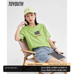 T-Shirt Toyouth Women Tshirt 2023 Summer Short Sleeve O Neck Loose Tees Letter Print Pure Cotton Comfort Basic Black White Green Tops