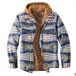 Men'S Jackets Quilted Lined Button Down Jackets Plaid Flannel With Hood Winter Fleece Casual Cheque Blouse Thick Warm Tops Drop Deliver Dhklp