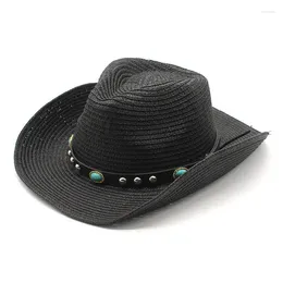 Berets Fashion Women Colorful Cowboy Hat Beach Summer Cowgirl Straw Ladies Panama Sun Turquoise Belt British Western Denim Jazz Cap
