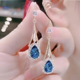 Korean Fashion Crystal Dangle 14K White Gold Earrings for Women Korea Temperament Wedding Jewelry Earrings Valentines Day Gift Pendientes Mujer