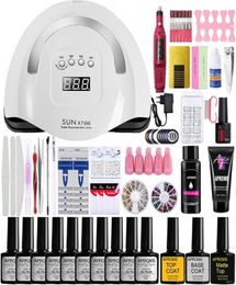 Nail Art Kits UV Gel Polish Set LED Lamp Dryer Manicure Tools Electric Drill Machine Extension Poly Kit267V2640110