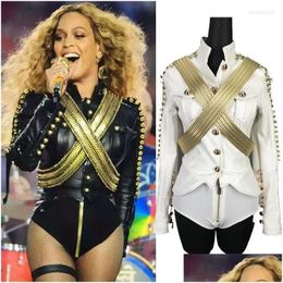 Stage Wear Beyonce Leather Clothes 2 Piece Sets Female Nightclub Bar Dj Pole Dance Costume Party Carnival Dwy3272 Drop Delivery Dhbnq