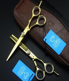 JOEWELL 55 inch 60 inch 6CR golden hair cutting thinning scissors with 62HRC hardness with gemstone screw on handle9219567