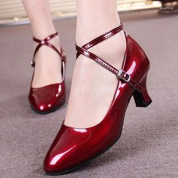 Dress Shoes LIHUAMAO Patent Leather Mary Jane Women Kitten Heel Pointed Toe Ankle Strap Pumps Party Dancing Wedding Cosplay