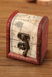 Vintage Jewellery Box Mini Wood World Map Pattern Metal Container Organiser Storage Case Handmade Treasure Chest Wooden Small Boxes 2189581