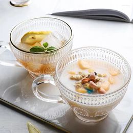 Wine Glasses European Style Cup Printed Transparent Glass Coffee Tea Drinks Dessert Breakfast Milk Heat Resistant Handle Drinkware