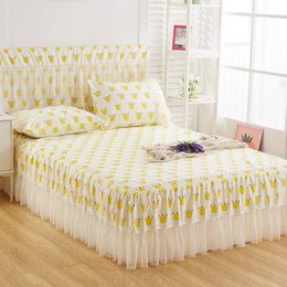 Romantic Lace Bed Skirt Sanding Soft Bedspreads Fashional Fitted Sheet Twin Queen Bedspread for Girl Room Home Decoration Y200423296w