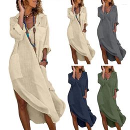 Casual Dresses Women Midi Dress Stylish Women's V-neck Shirt With Pockets Side Split For Beach Holiday Loose Fit Thin In Solid