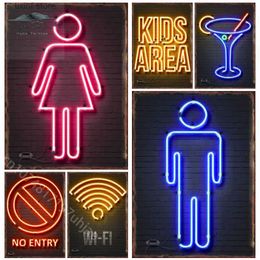 Metal Painting Neon Bar Signs Metal Tin Sign Cafe Pub Club Man Cave Door Wall Decor Posters Market Restroom Toilet Home Decoration Art Plaque T240309