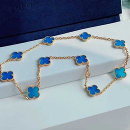 VanCF Necklace Luxury Diamond Agate 18k Gold Flowers Four Leaf Grass Necklace Womens Fashion Light Luxury V Gold Thick Plated Rose Gold Blue Jade Feeling Neckchain