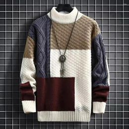 Men's Sweaters Stylish Winter Patchwork Men Sweater Polyester Knitwear Anti-shrink Autumn Casual For Daily Wear