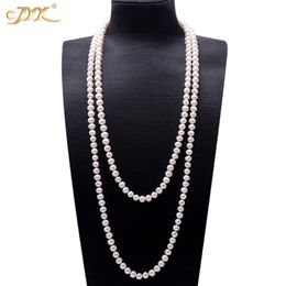 JYX Pearl Sweater Necklaces Long Round Natural White 8-9mm Natural Freshwater Pearl Necklace Endless charm necklace 328 201104319T
