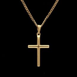 Herren-Halskette mit Kreuz-Anhänger aus Edelstahl mit 60 cm langer kubanischer Gliederkette oder vergoldeter Box-Kette. Neue modische Hip-Hop-Halsketten Jewe238b