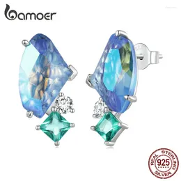 Stud Earrings Bamoer 925 Sterling Silver Iridescent Gemstone Mint Green Square Zircon Pendant For Women Fine Jewelry