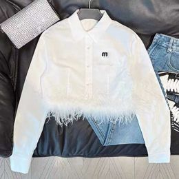 womens shirt designer shirts fashion letter embroidery graphic coat long sleeve Shirt women ostrich feather lapel top