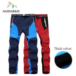 Capris NUONEKO Men Women Winter Hiking Pants Waterproof Softshell Fleece Pants Sport Skiing Outdoor Pants Pantalon Trekking Hombre PM29