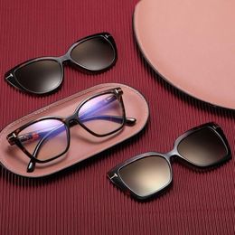 Fashion Sunglasses Frames 2022 Cat Eye Polarised Women 2 In 1 Magnetic Clip On Glasses TR90 Optical Prescription Eyeglass Magnet C353v