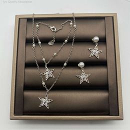 Designer Mui Necklace Miao / Miu Family Pearl Pentagonal Star Studded with Diamond Simple and Versatile Earrings Jewelry Female Straight