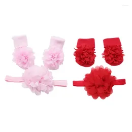 Hair Accessories Born Baby Cute Lace Floral Cotton Socks With Flower Hairband Pography Props Set Kids Girls Elastic Headband Non-Slip