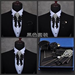 mens male fashion diamond high-end bow groom groomsmen wedding collar accessories tie rose brooch Pocket towel set 201028249T