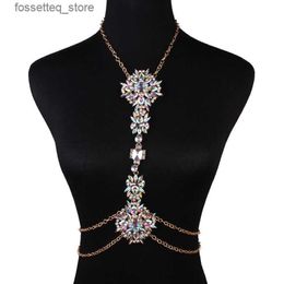 Pendant Necklaces Fashion- Sexy AB crystal Bo chains Jewellery Waist Bikini beach belly chains Harness gold pendant necklaces san accessories fema346H L240309