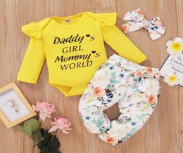 Clothing Sets Baby Children039s 3PCS Infant Girl Clothes Funny Letter Print Ruffle Romper Floral Pants Headband Outfits Set5809032
