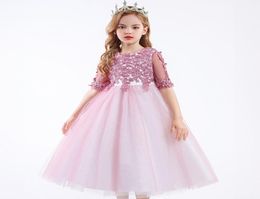 Summer Pink White Bridesmaid Dress Kids Long Sleeve Clothes For Girls Children Costume Princess Skirt Girl Party Wedding Dresses5868926