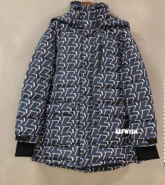 Coats Woman Fashion Blue Letters Print Down Jacket Hooded Long Sleeves Quilted Coat Warm Winter big Pockets