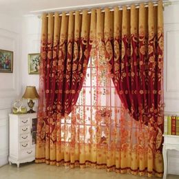 Curtain 1 Panel 140cm Width European Double Layer For Living Room Flower And Leaf Bedroom