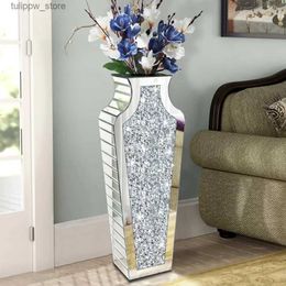 Vases Floor Vase Crushed Diamond Mirrored Vase 27 Tall Home Decorations Room Decor Garden Freight free L240309