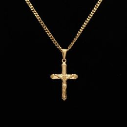 Jesus cruz colar banhado a ouro pingente de aço inoxidável moda fé religiosa colares dos homens hip hop jóias251n