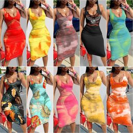 Womens Sexy Tie Dye Long Dress Vest Sundress